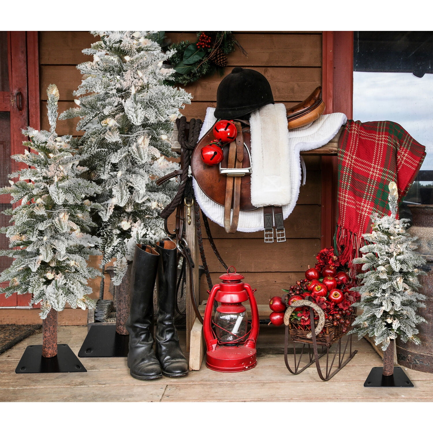 Fraser Hill Farm 2-Ft. Snowy Downswept Tree with Clear Lights | Metal Stand Included | Festive Christmas Holiday Decor | White | FFSD024-1SN