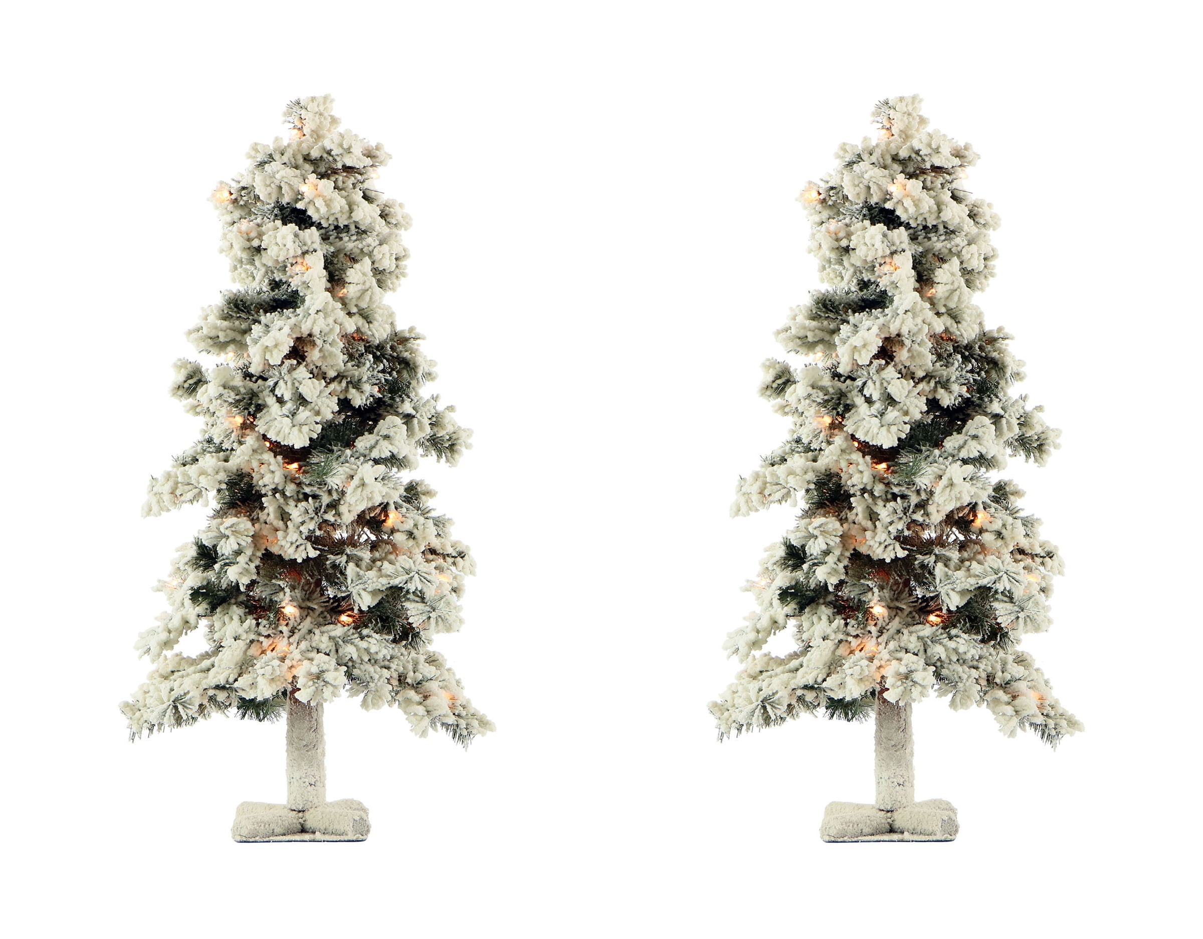 Fraser Hill Farm Set of Two 2-Ft. Snowy Alpine Artificial Trees with Clear Lights