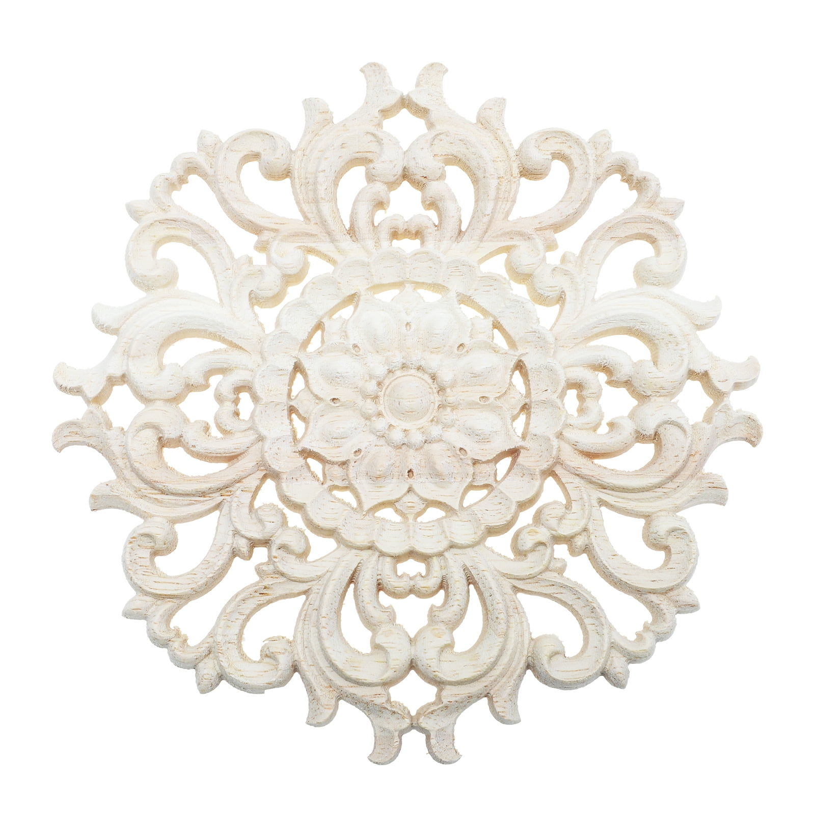 Frcolor Wood Corner Wooden Applique Onlay Furniture Cabinet Carved Decals Flower Unpainted Oval Appliques Diy Onlays Carving