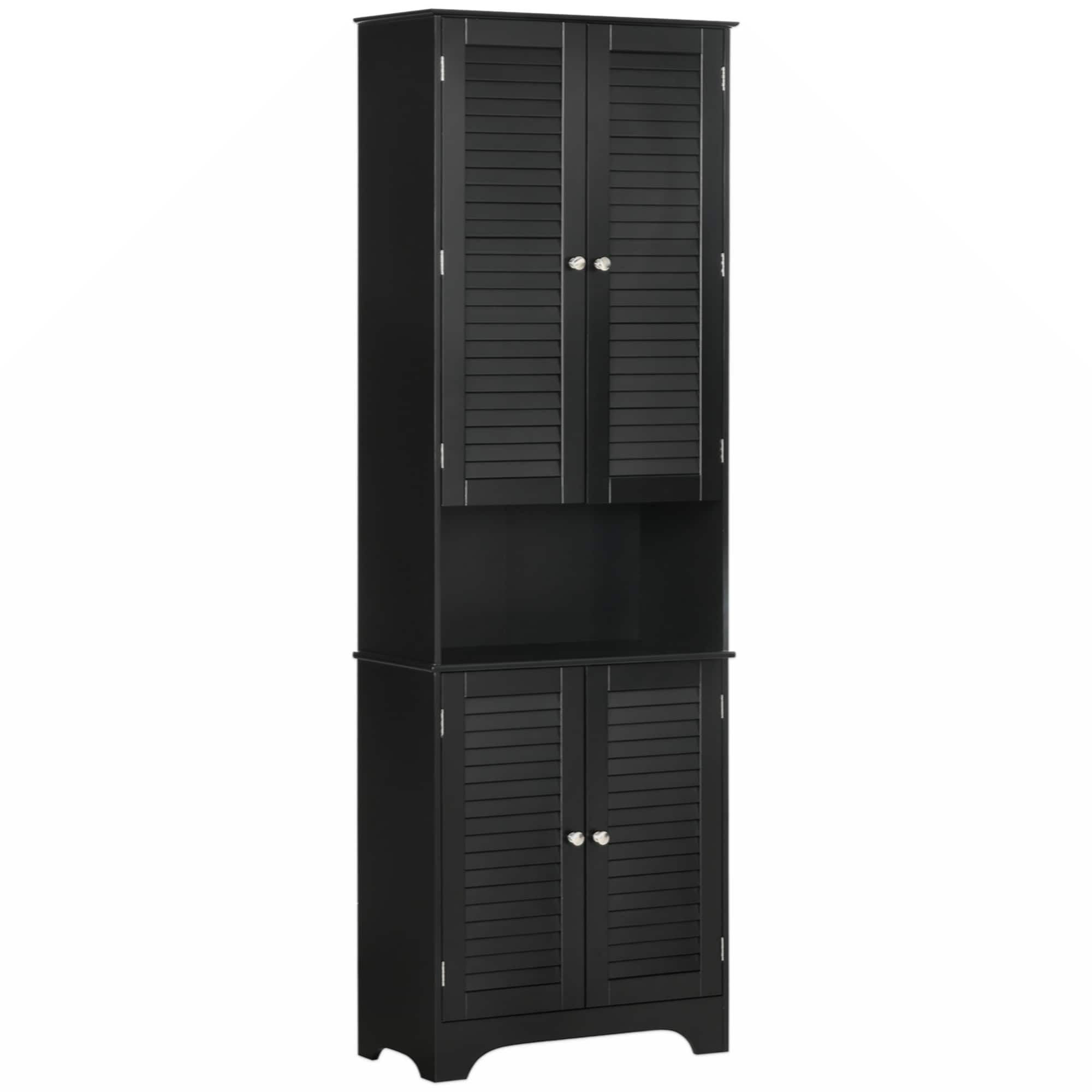 Freestanding Bathroom Linen Cabinet with 2 Cabinets and Countertop, Bathroom Floor Cabinet Black