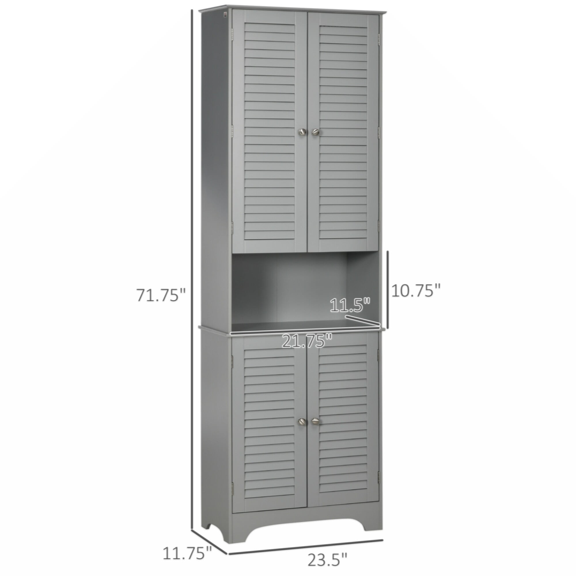 Freestanding Bathroom Linen Cabinet with 2 Cabinets and Countertop, Bathroom Floor Cabinet Gray