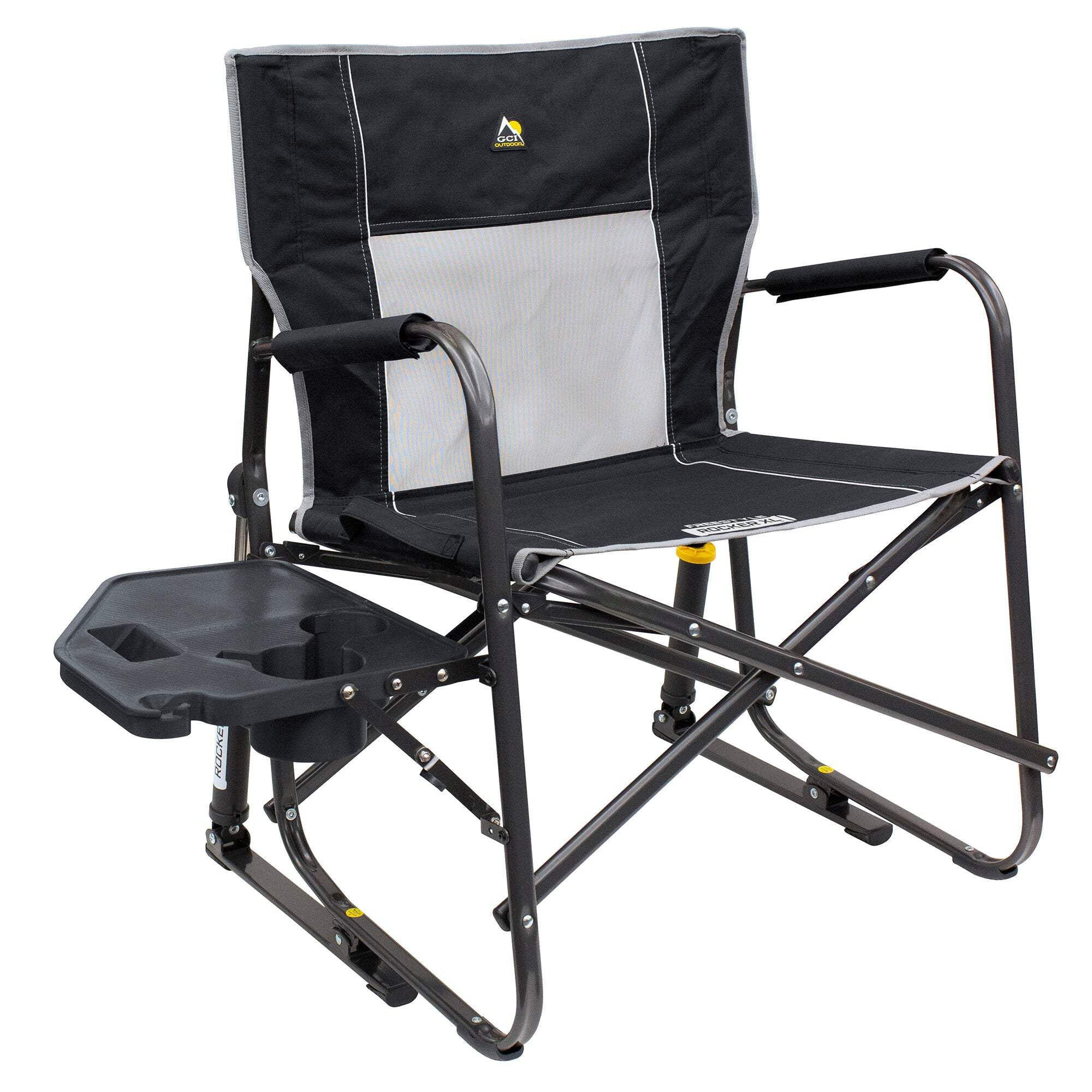 GCI Outdoor Freestyle Rocker XL with Side Table Oversized Rocking Camp Chair, Black