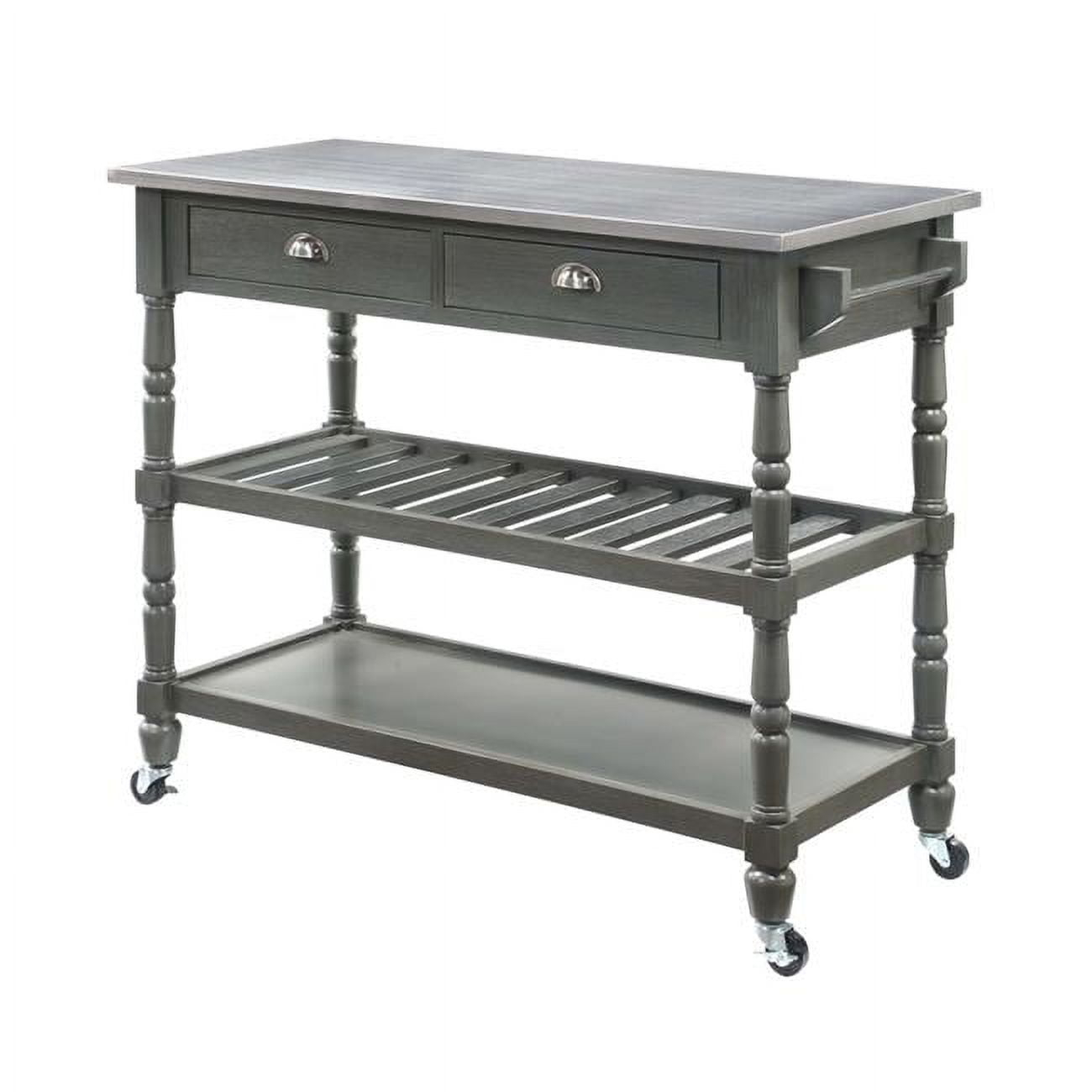 French Country 3 Tier Stainless Steel Kitchen Cart with Drawers - Stainless Steel/Wirebrush Dark