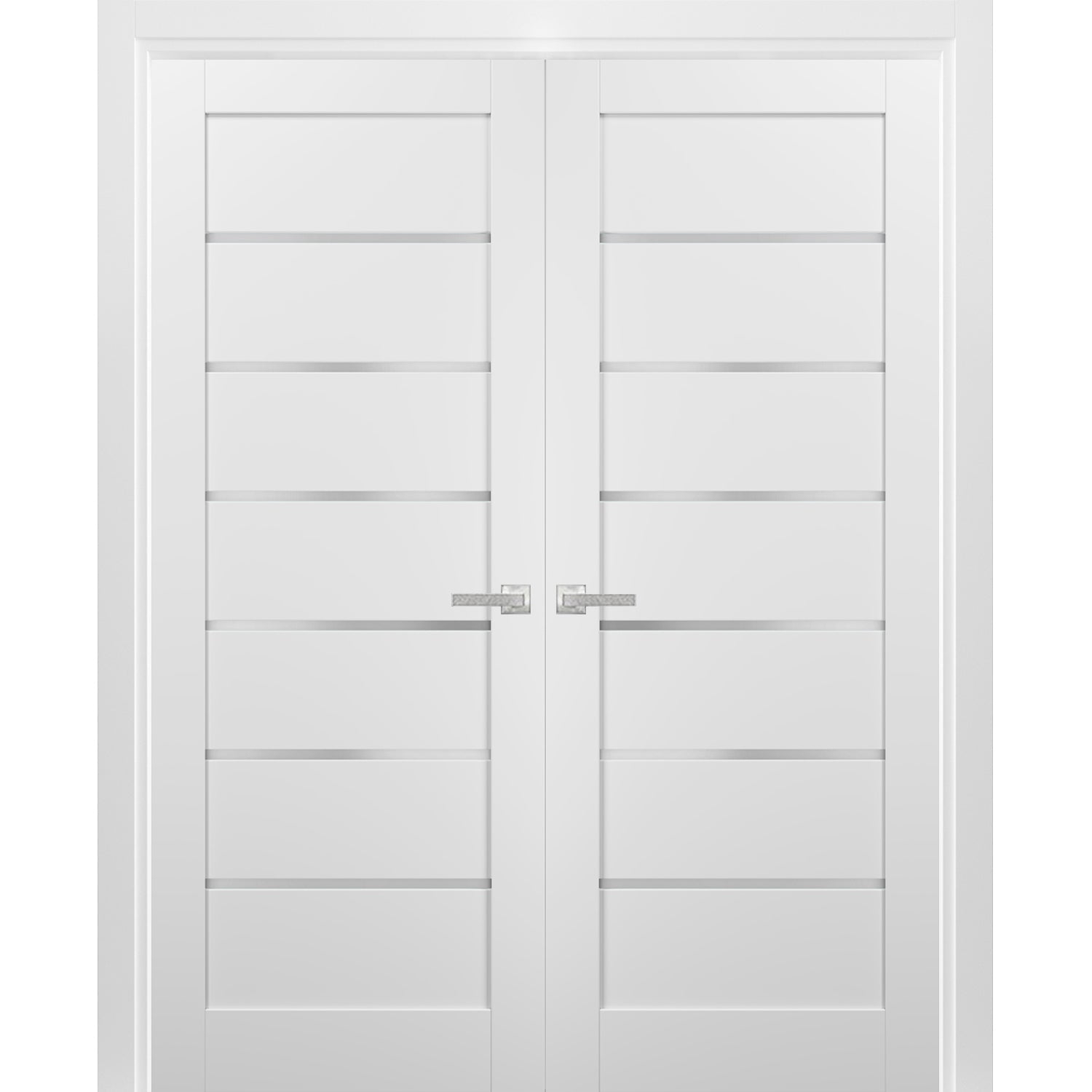 French Double Panel Lite Doors with Hardware | Quadro 4117 White Silk with Frosted Opaque Glass | Sample of Color