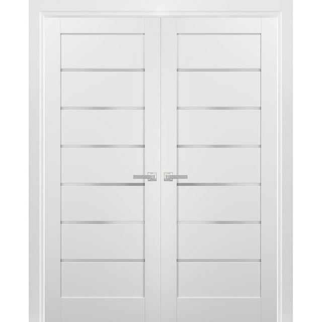 French Double Panel Lite Doors with Hardware | Quadro 4117 White Silk with Frosted Opaque Glass | Sample of Color