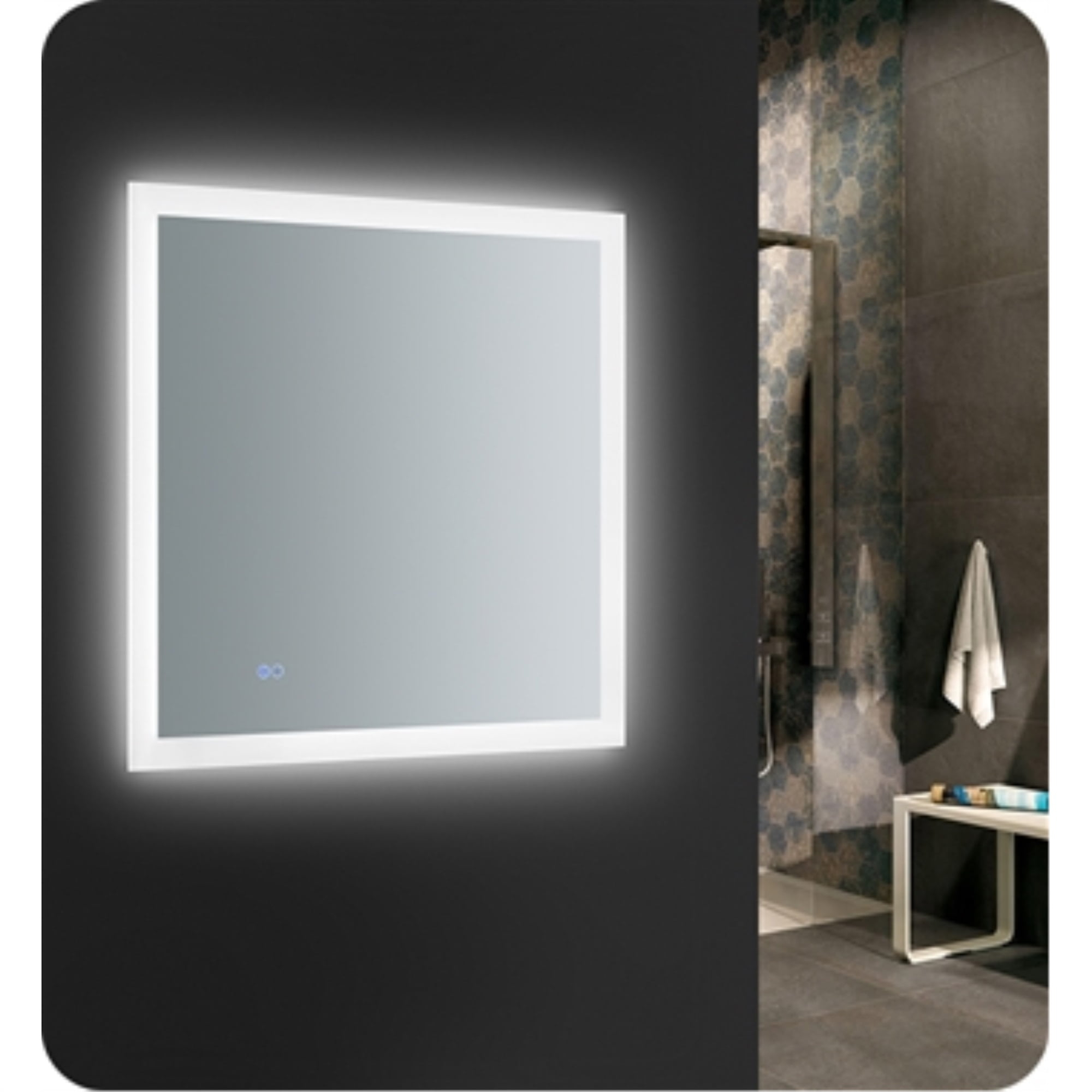 Fresca Angelo 30" Wide x 30" Tall Bathroom Mirror with Halo Style LED Lighting and Defogger
