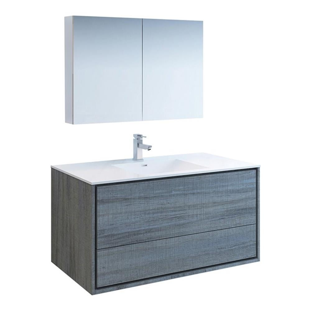 Fresca Catania 48" Wall Hung Modern Wood Bathroom Vanity in Ocean Gray