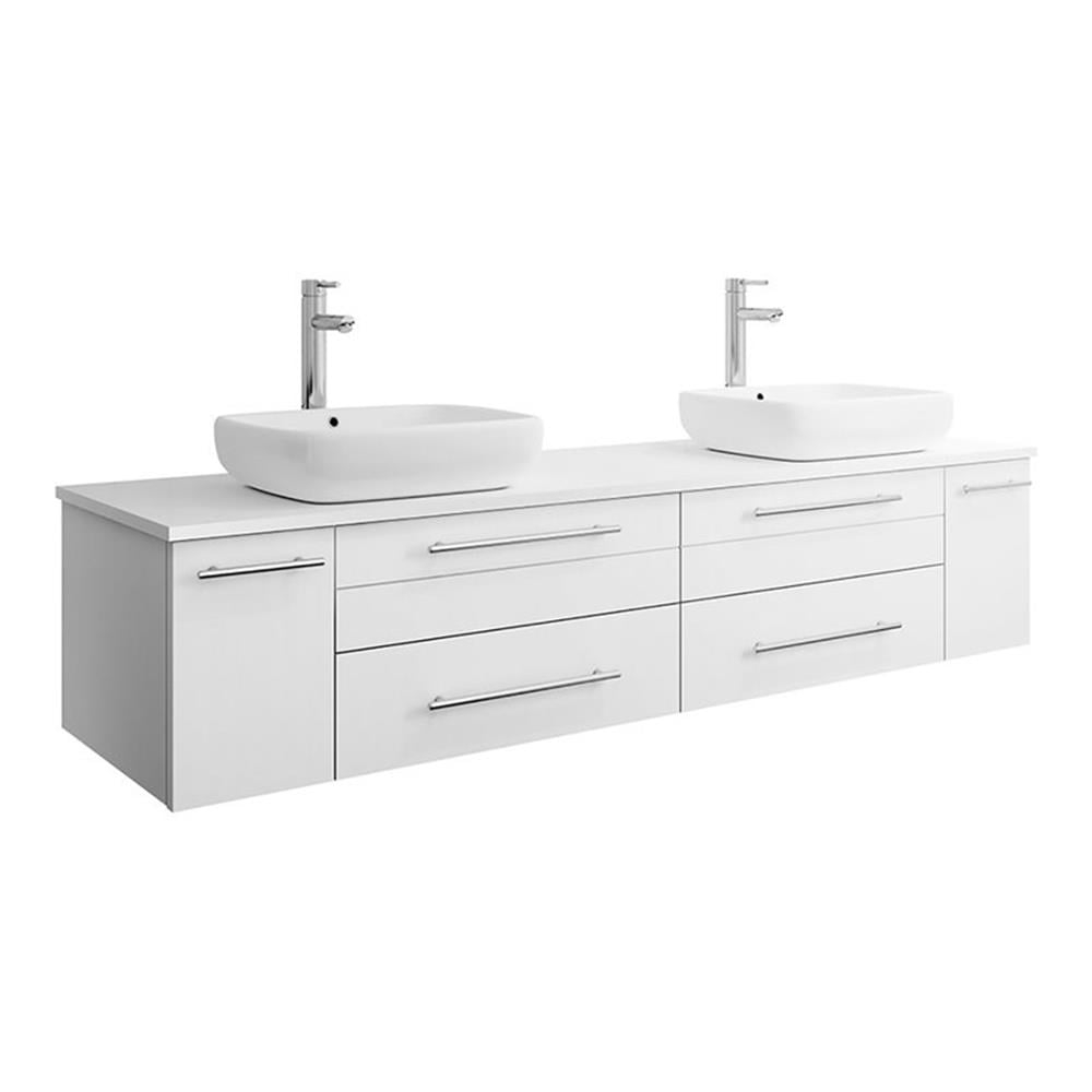 Fresca Lucera 72" Solid Wood Bathroom Cabinet with Double Vessel Sinks in White