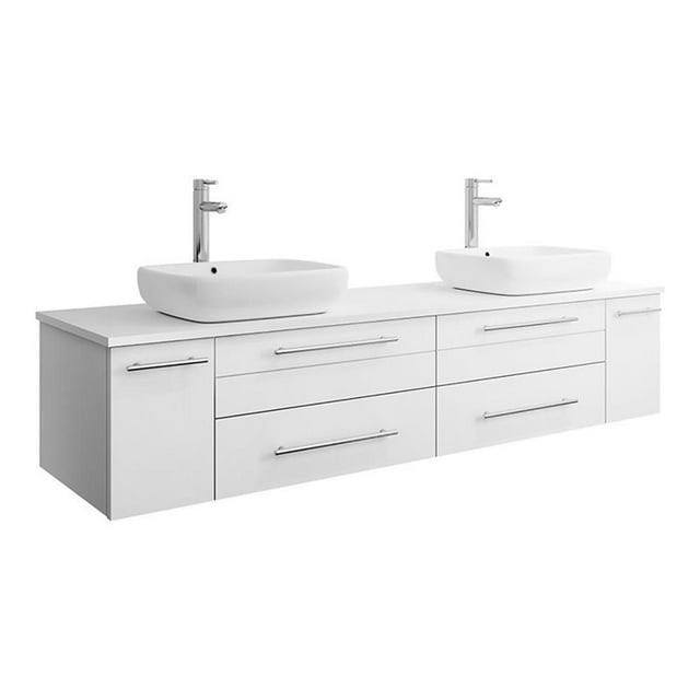 Fresca Lucera 72" Solid Wood Bathroom Cabinet with Double Vessel Sinks in White