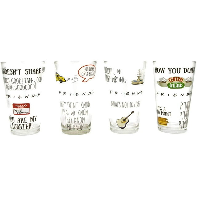 Friends Quotes Pattern 4-Piece 16 oz Pub Glass Set
