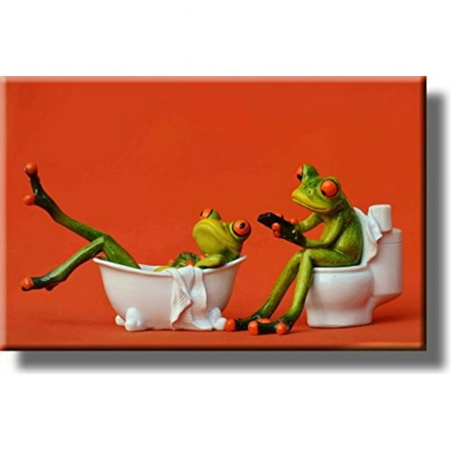 Frogs in the Bathroom Picture on Stretched Canvas, Wall Art Decor, Ready to Hang