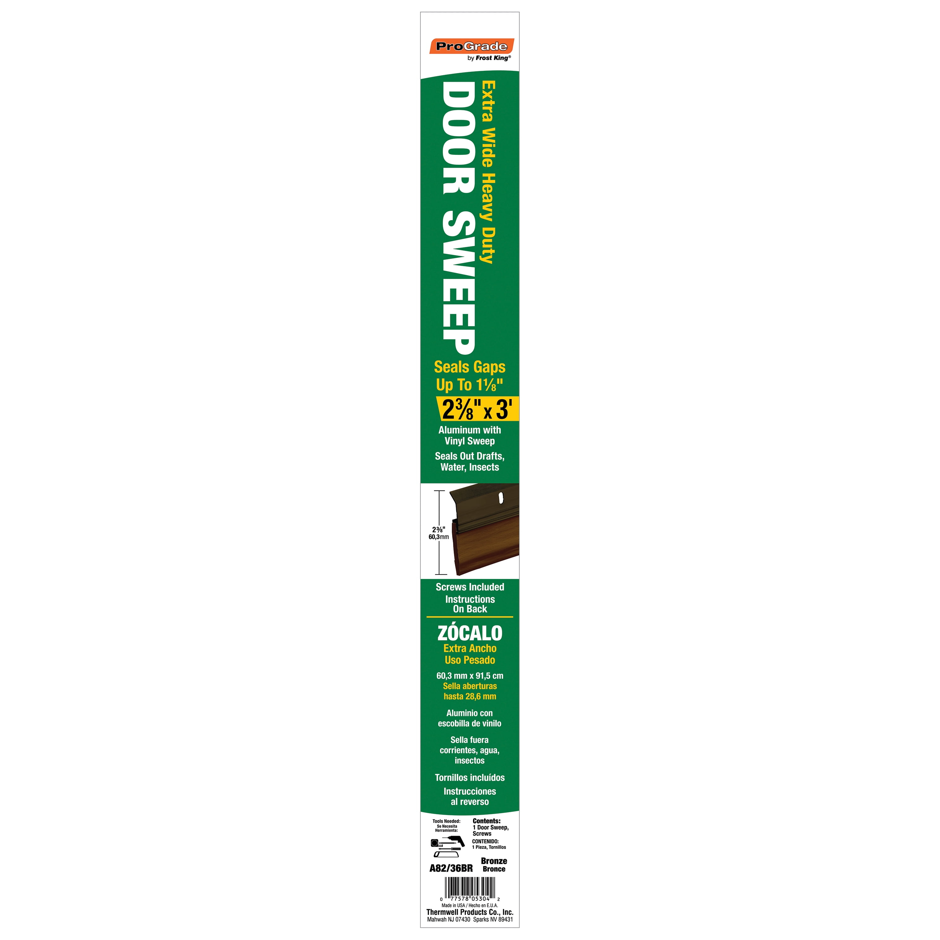 Frost King A82/36BR Extra Wide Heavy Duty Alum/Vinyl Door Sweep, 2-3/8in Wide x 36in Long, Bronze