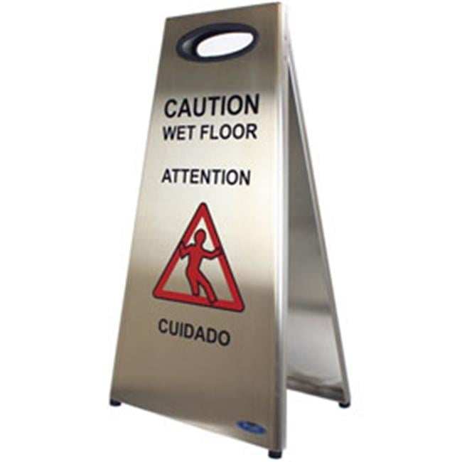Global Industrial 641436 2 Sided Multi-Lingual - Caution Stainless Steel Floor Sign