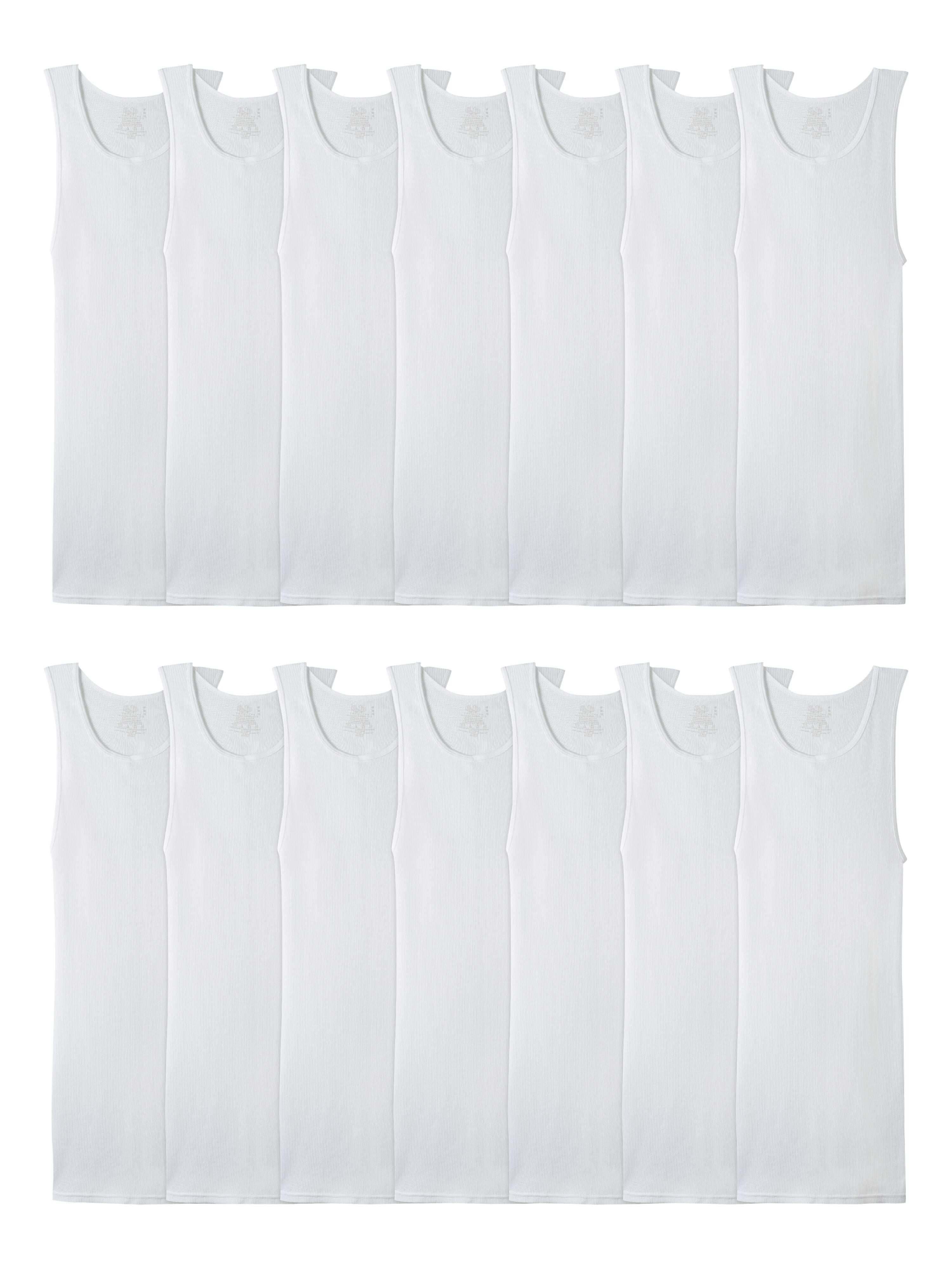 Fruit of the Loom Men's EverSoft Cotton A-Shirt Tank Top Undershirts, 14-Pack, Moisture-Wicking, White, Sizes S-XL