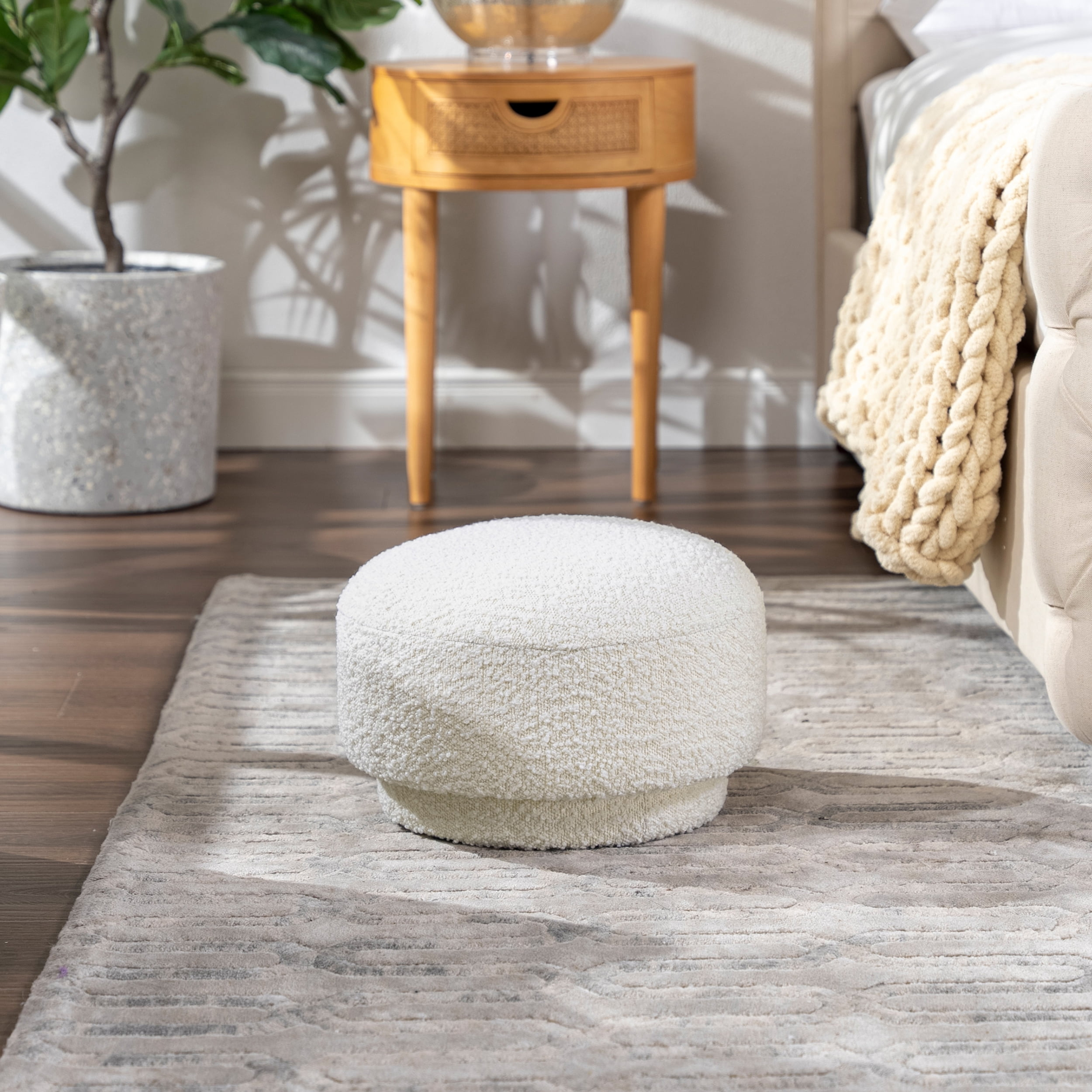 Fuji 15" Mushroom Footstool Ottoman Ivory White Boucle