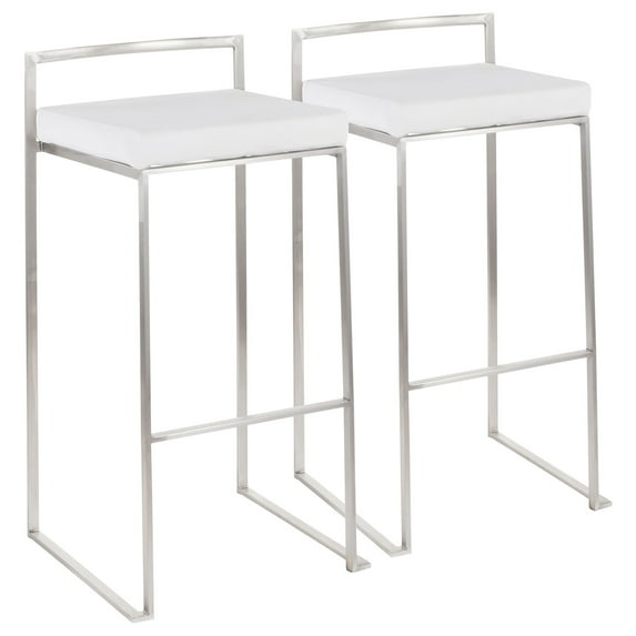 Fuji Contemporary Stackable Barstool in Stainless Steel with White Velvet Cushion by LumiSource - Set of 2