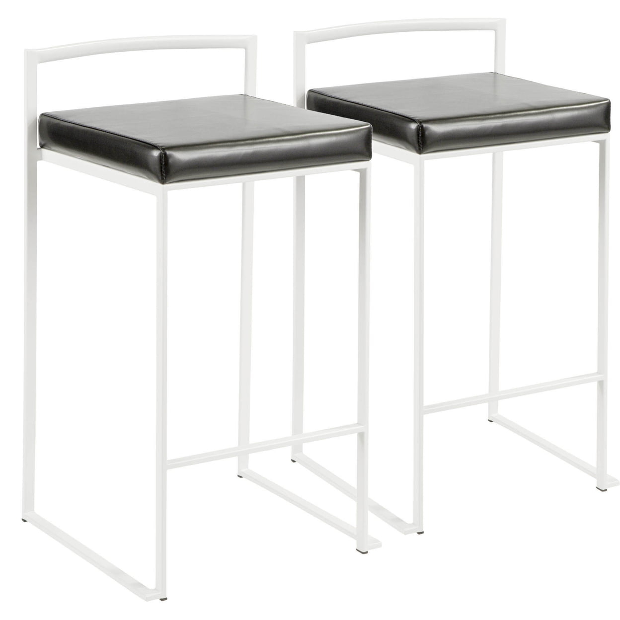 Fuji Contemporary Stackable Counter Stool In White With Black Faux Leather Cushion - Set Of 2