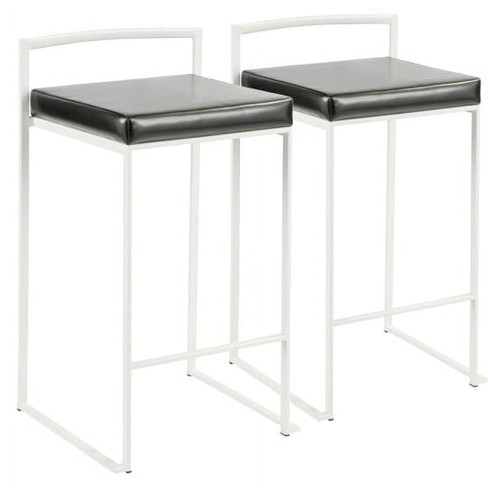 Fuji Contemporary Stackable Counter Stool In White With Black Faux Leather Cushion - Set Of 2