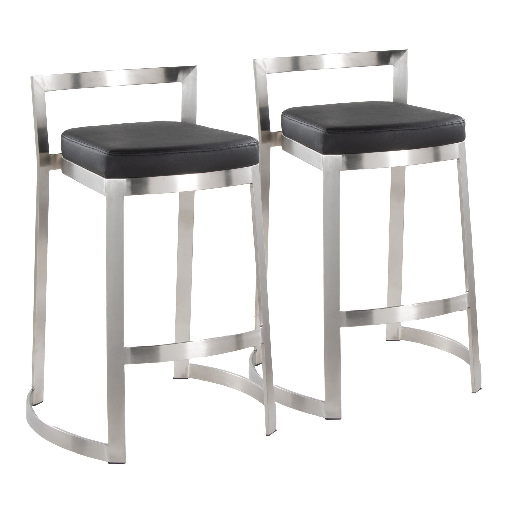 LumiSource Stainless Steel, Black PU Fuji DLX Counter Stool - Set of 2