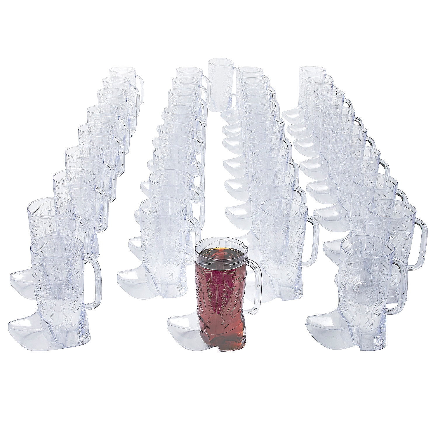 Fun Express Clear Cowboy Boot-Shaped Plastic Mugs Set of 36 - Western-Themed Parties BBQs Receptions Special Occasions - Durable Reusable Drinks & Celebrations - 17 oz Capacity 6 1/2" Tall - 36 Piece