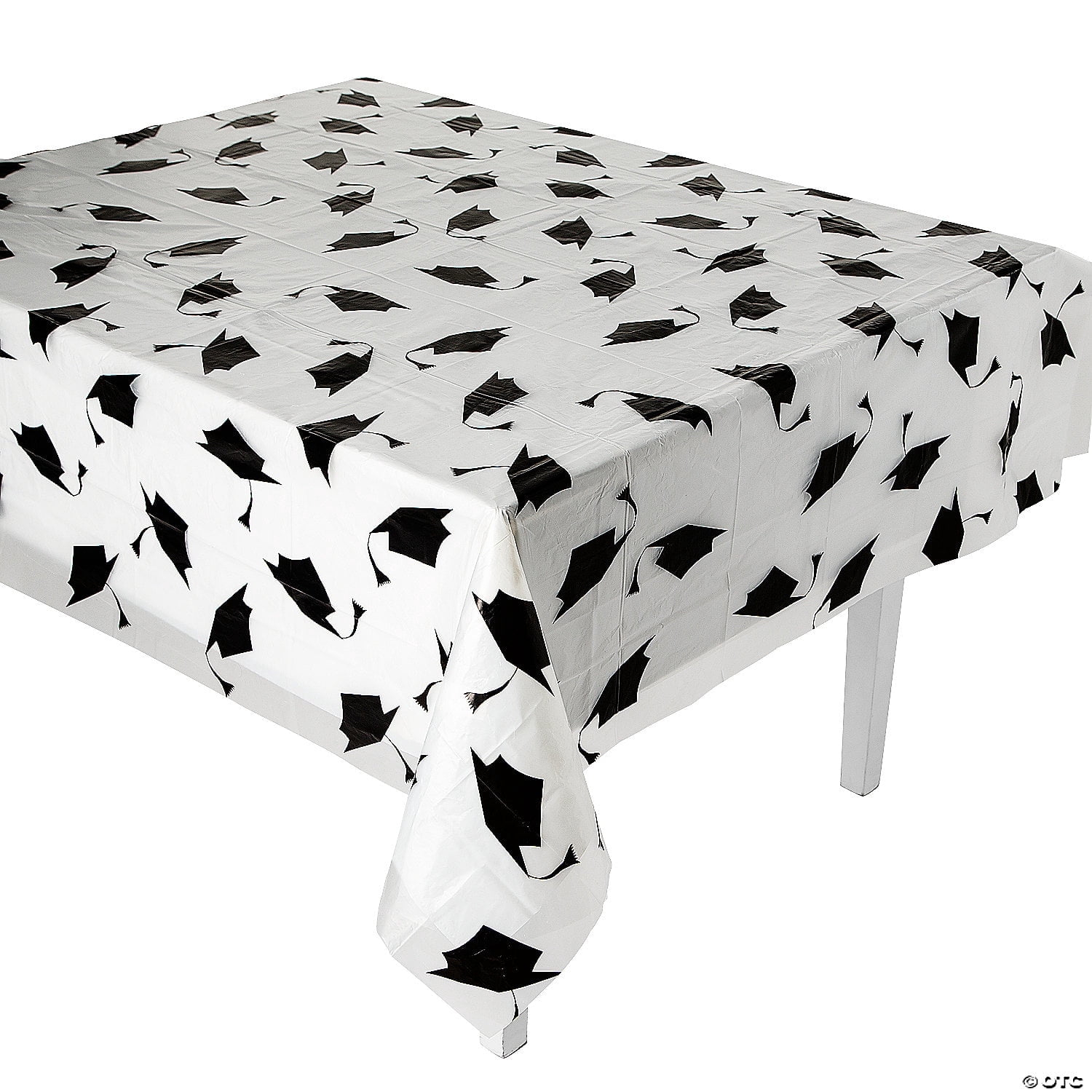 Fun Express White Graduation Cap Disposable Plastic Tablecloth Kit - 2 Piece