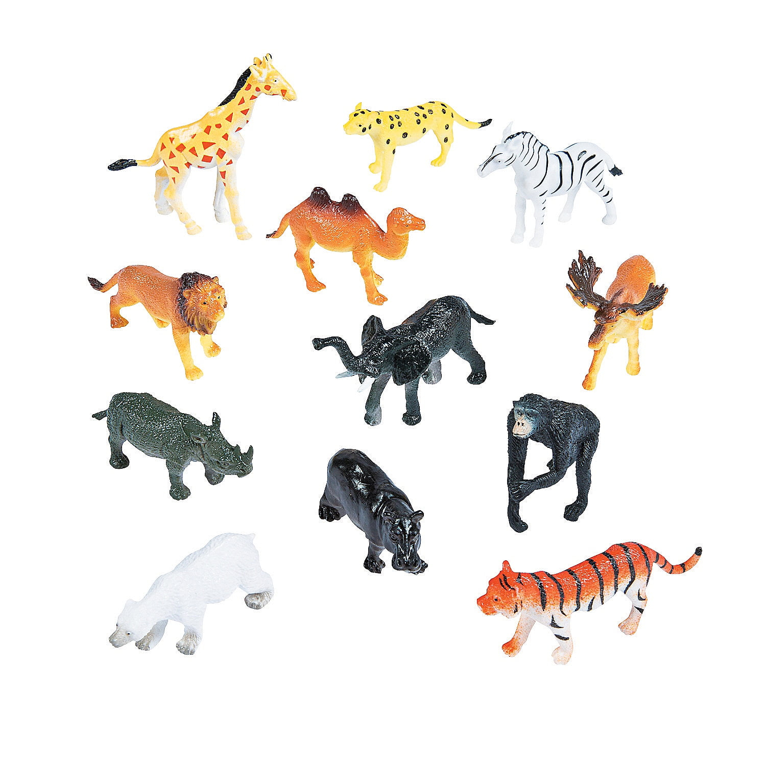 Fun Express Zoo Animal Action Figures, Vinyl, 3" Height, 24 Pieces