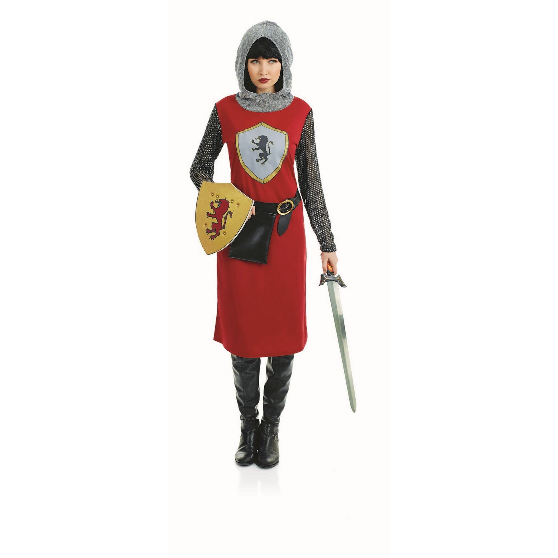 Fun Shack Womens Red Knight Costume Ladies Medieval Crusader Fancy Dress Joan of Arc Halloween Red S