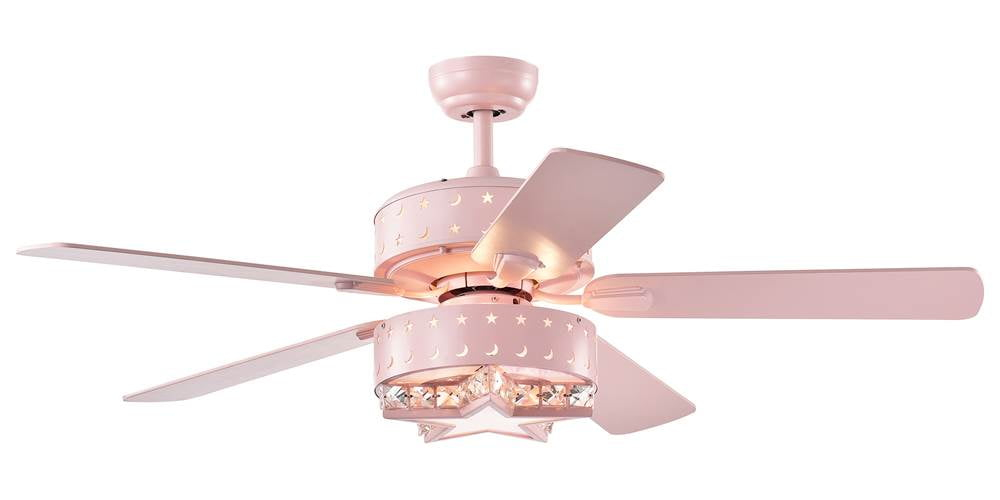 Funder 52-inch Pink Star & Crescent Childrens Room Lighted Ceiling Fan Remote Controlled