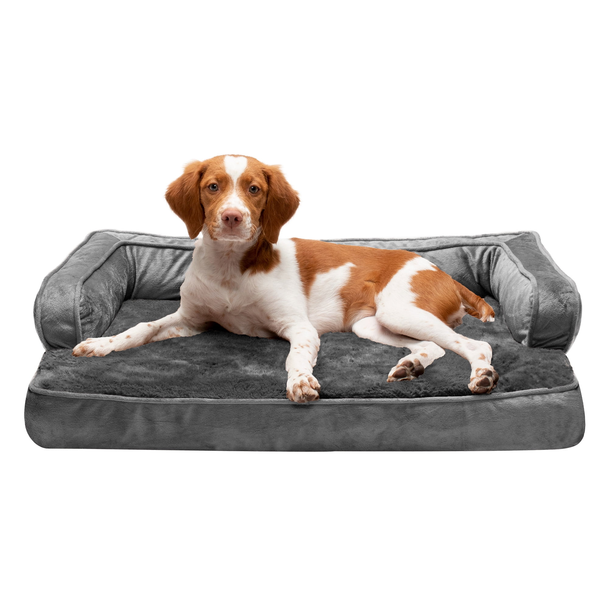 FurHaven Pet Products | Cooling Gel Memory Foam Orthopedic Plush & Velvet Comfy Couch Sofa-Style Pet Bed for Dogs & Cats, Dark Gray, Medium