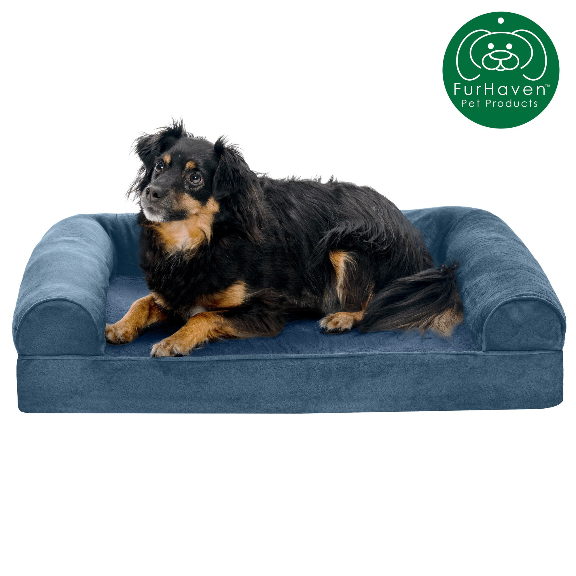 FurHaven Pet Products Faux Fur & Velvet Orthopedic Sofa Pet Bed for Dogs & Cats - Harbor Blue, Medium
