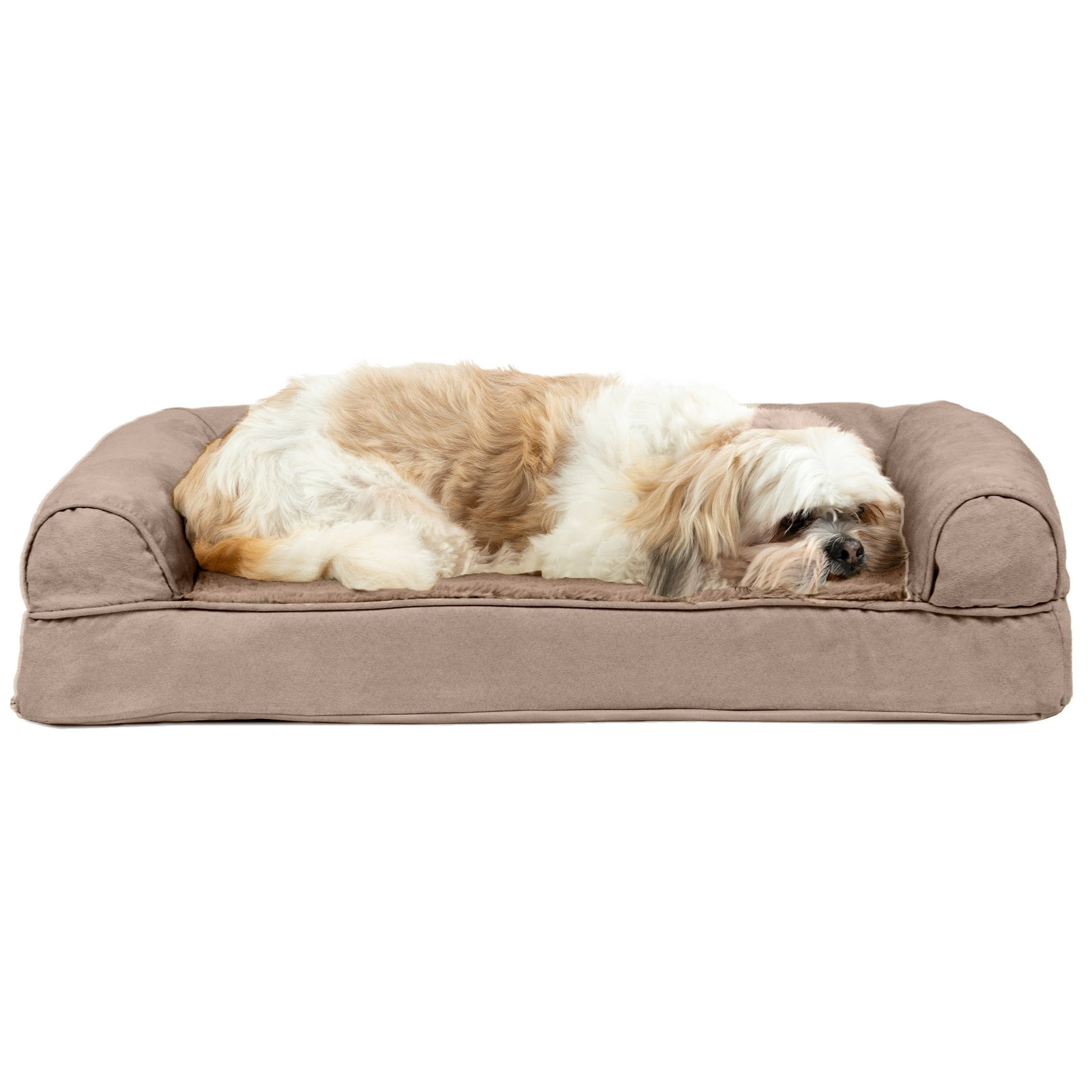 FurHaven Plush & Suede Cooling Gel Sofa Dog Bed - Medium, Almondine