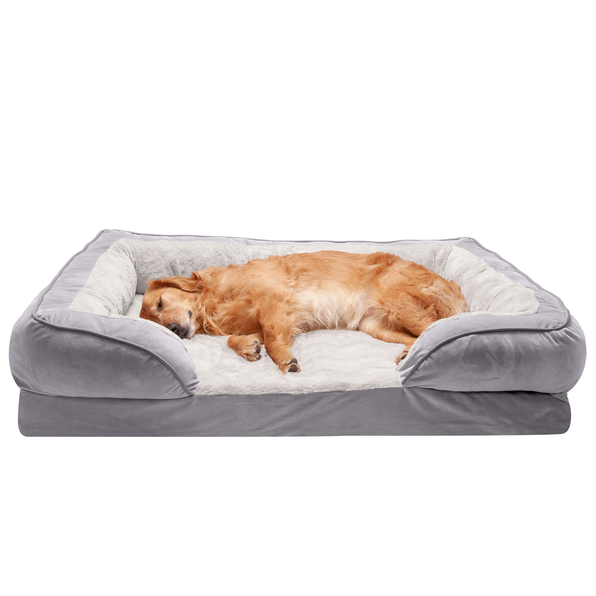FurHaven Velvet Waves Perfect Comfort Cooling Gel Sofa Dog Bed - Jumbo, Granite Gray