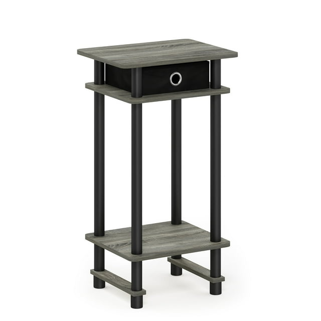 Furinno  Turn-N-Tube Tall End Table with Bin, French Oak Grey & Black