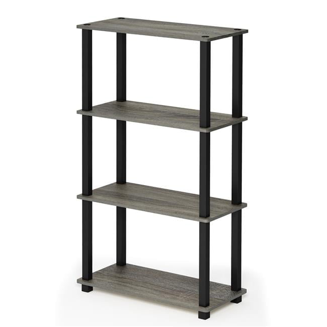 Furinno 18028GYW-BK Turn-S-Tube 4-Tier Multipurpose Shelf Display Rack with Square Tube - French Oak Grey & Black