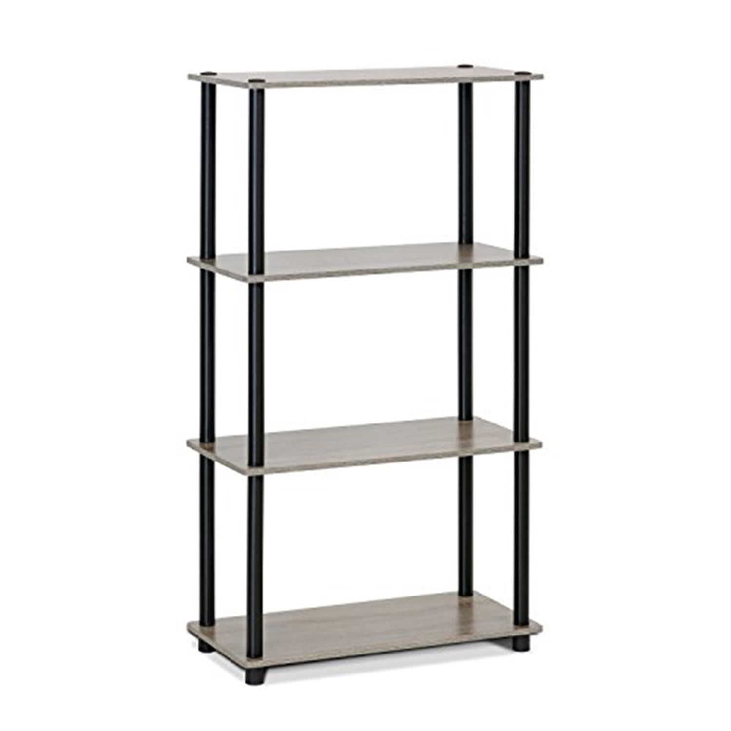 Furinno 18028GYW-BK Turn-S-Tube 4-Tier Multipurpose Shelf Display Rack with Square Tube - French Oak Grey & Black
