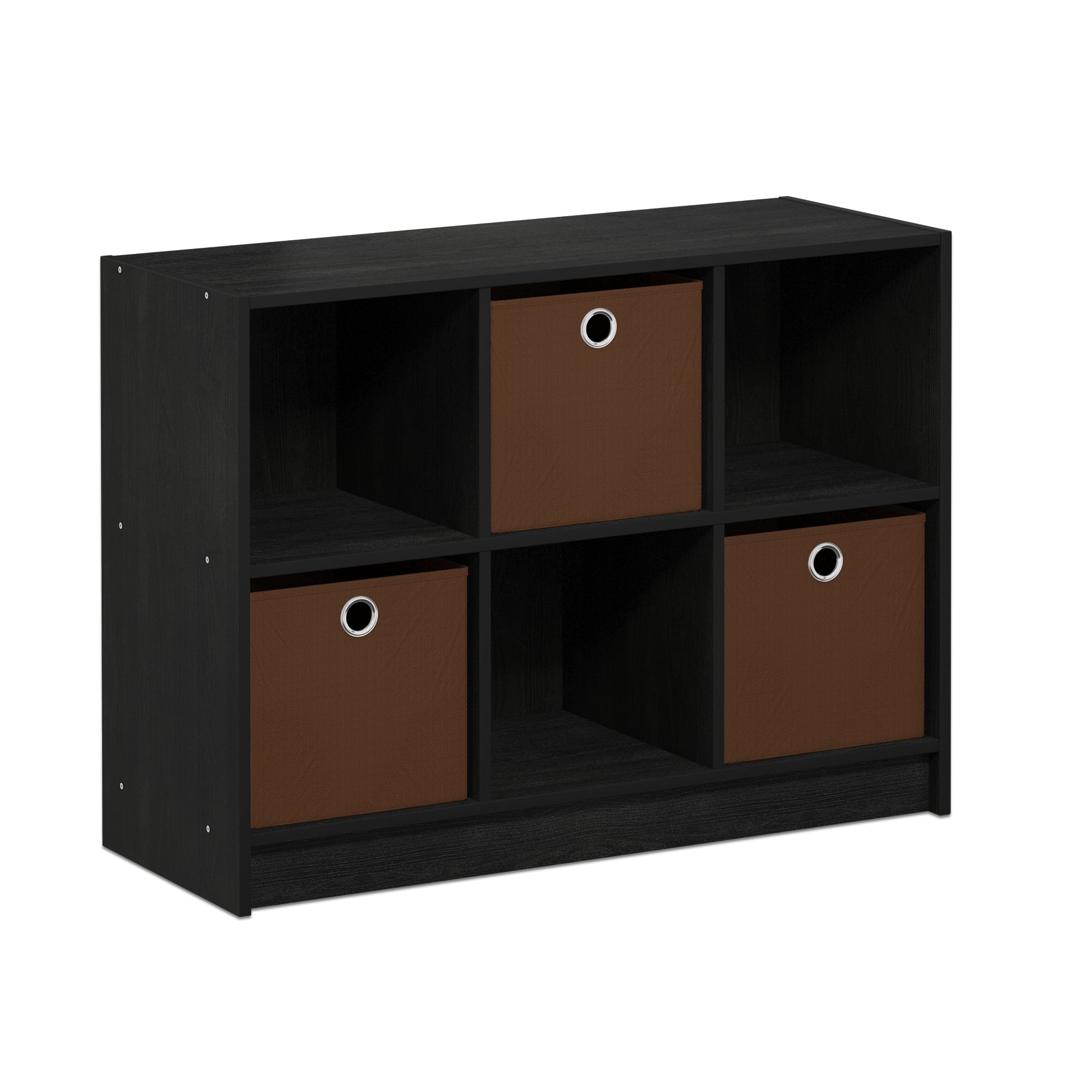 Furinno 99940 Basic 6 Cube Storage Organizer Bookcase Storage with Bins, Americano/Medium Brown
