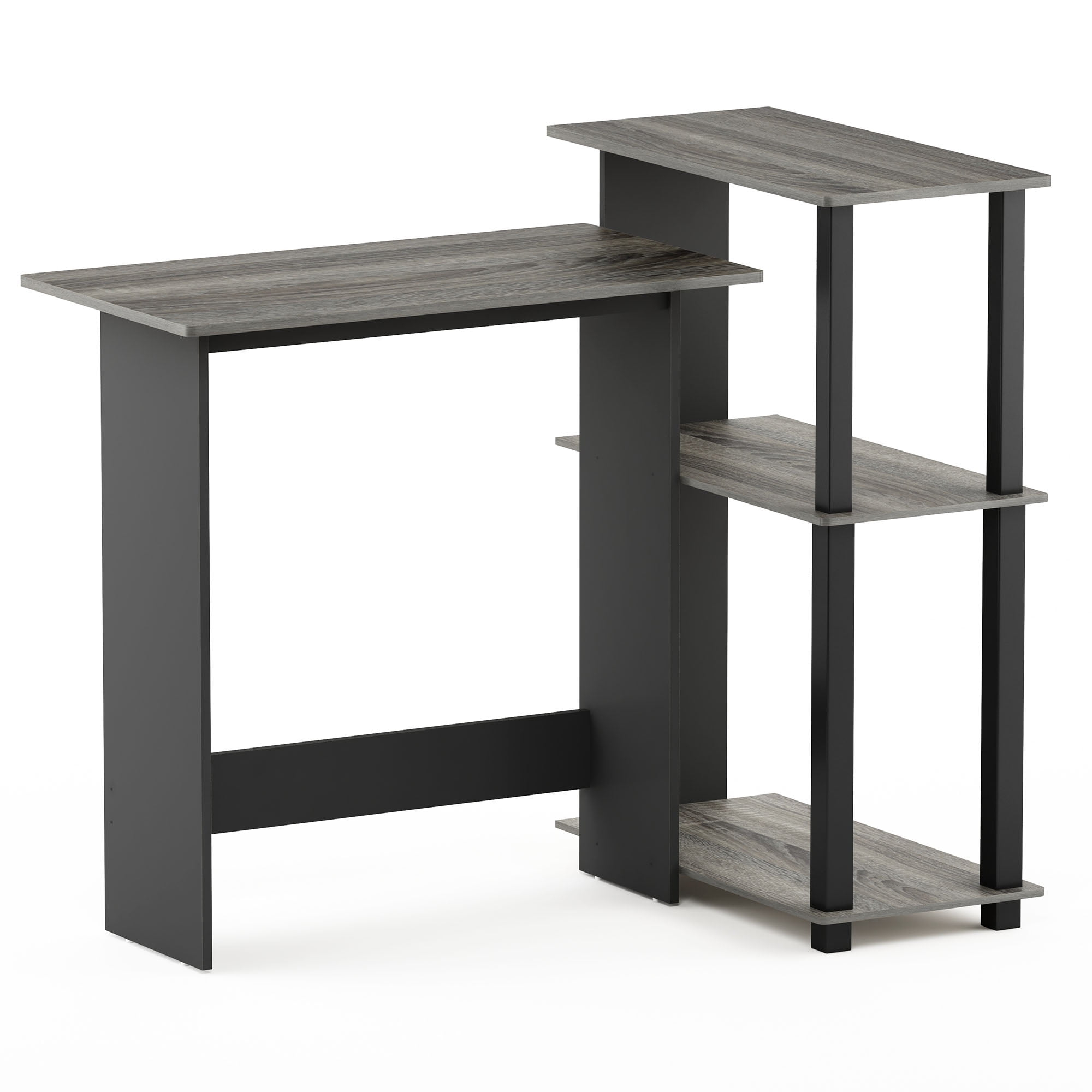 16086R1GYW-BK Abbott Corner Computer Desk with Bookshelf - French Oak Grey & Black