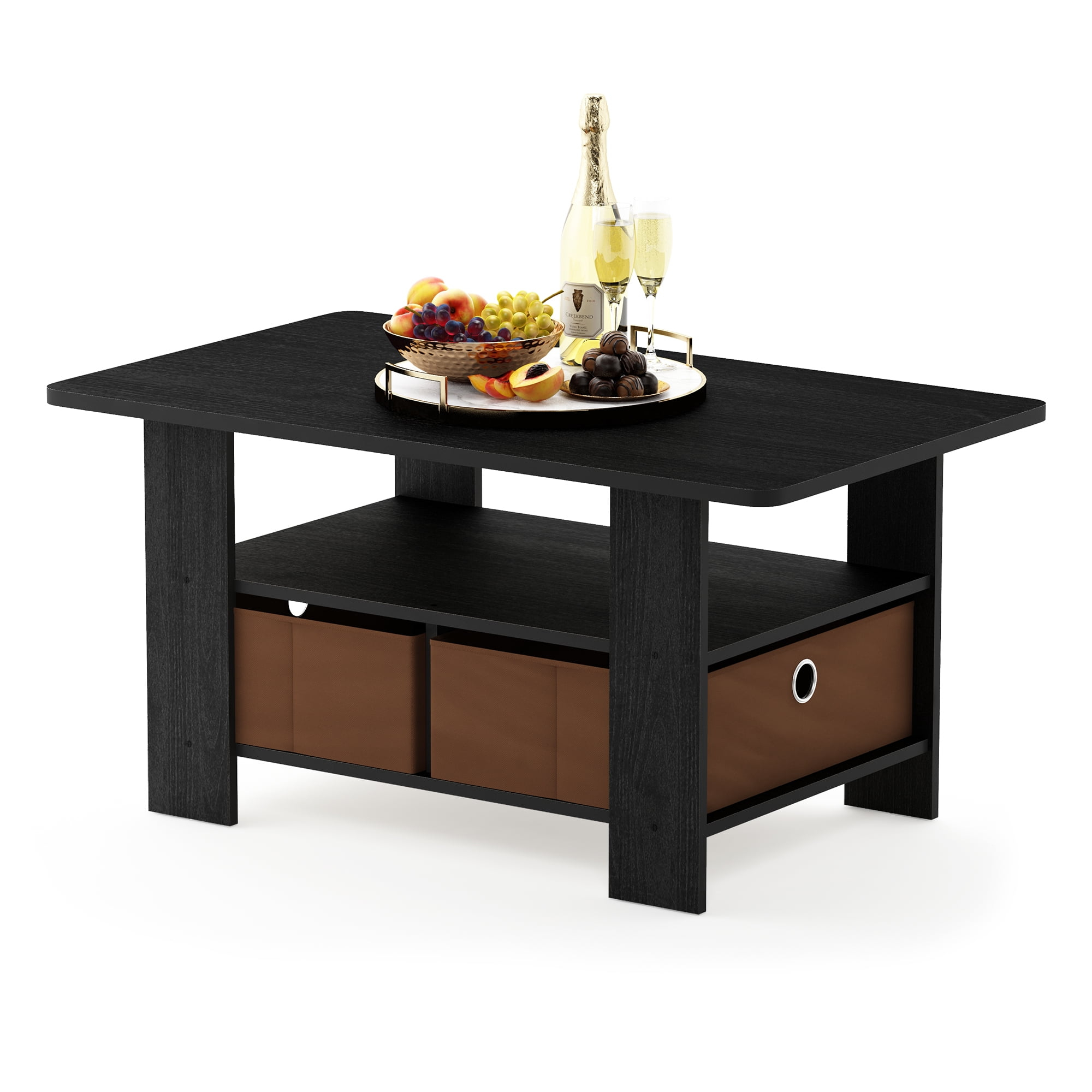 11158AM-MBR Andrey Coffee Table with Bin Drawer, Americano & Medium Brown