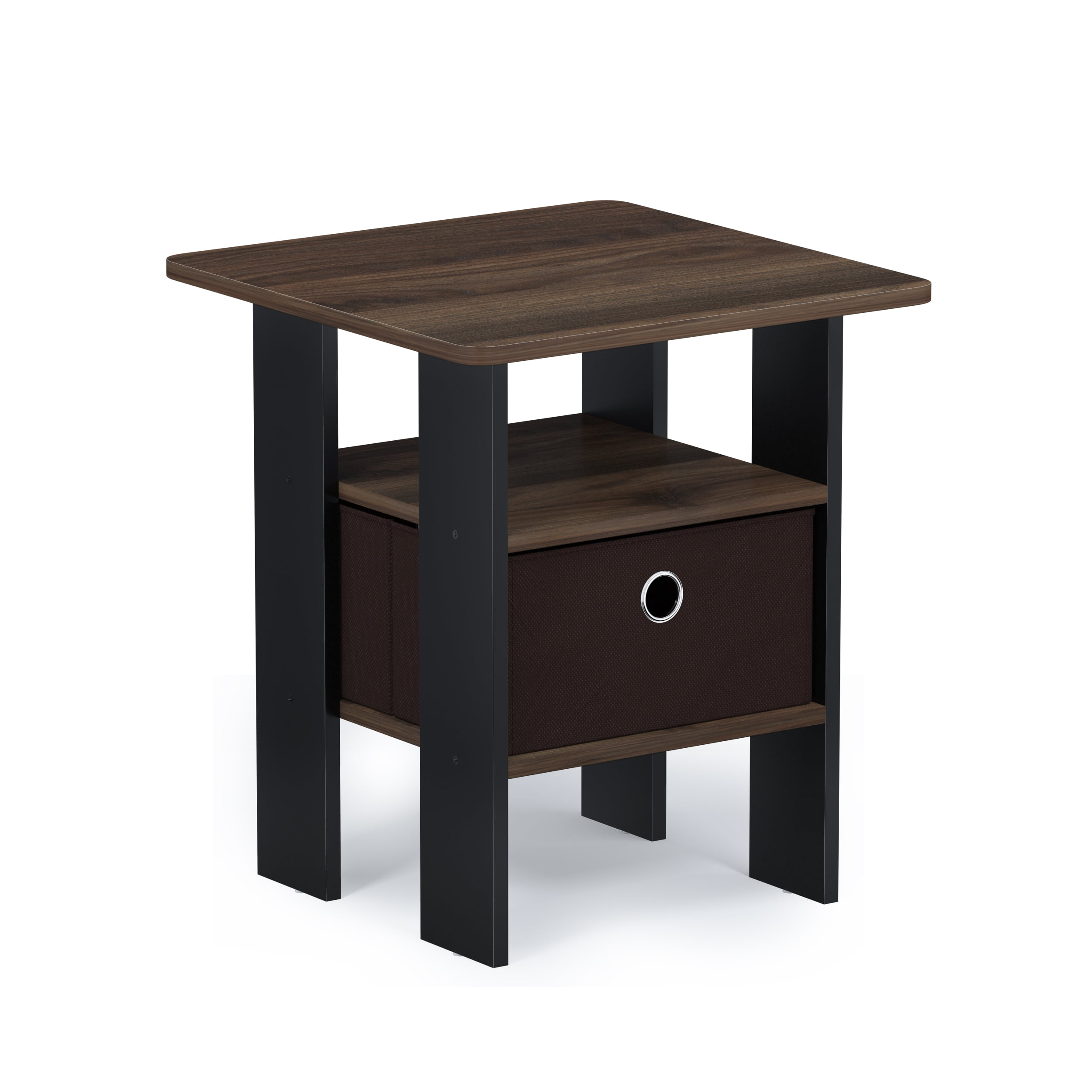 Furinno Andrey End Table Night Stand with Bin Drawer, Columbia Walnut/Dark Brown
