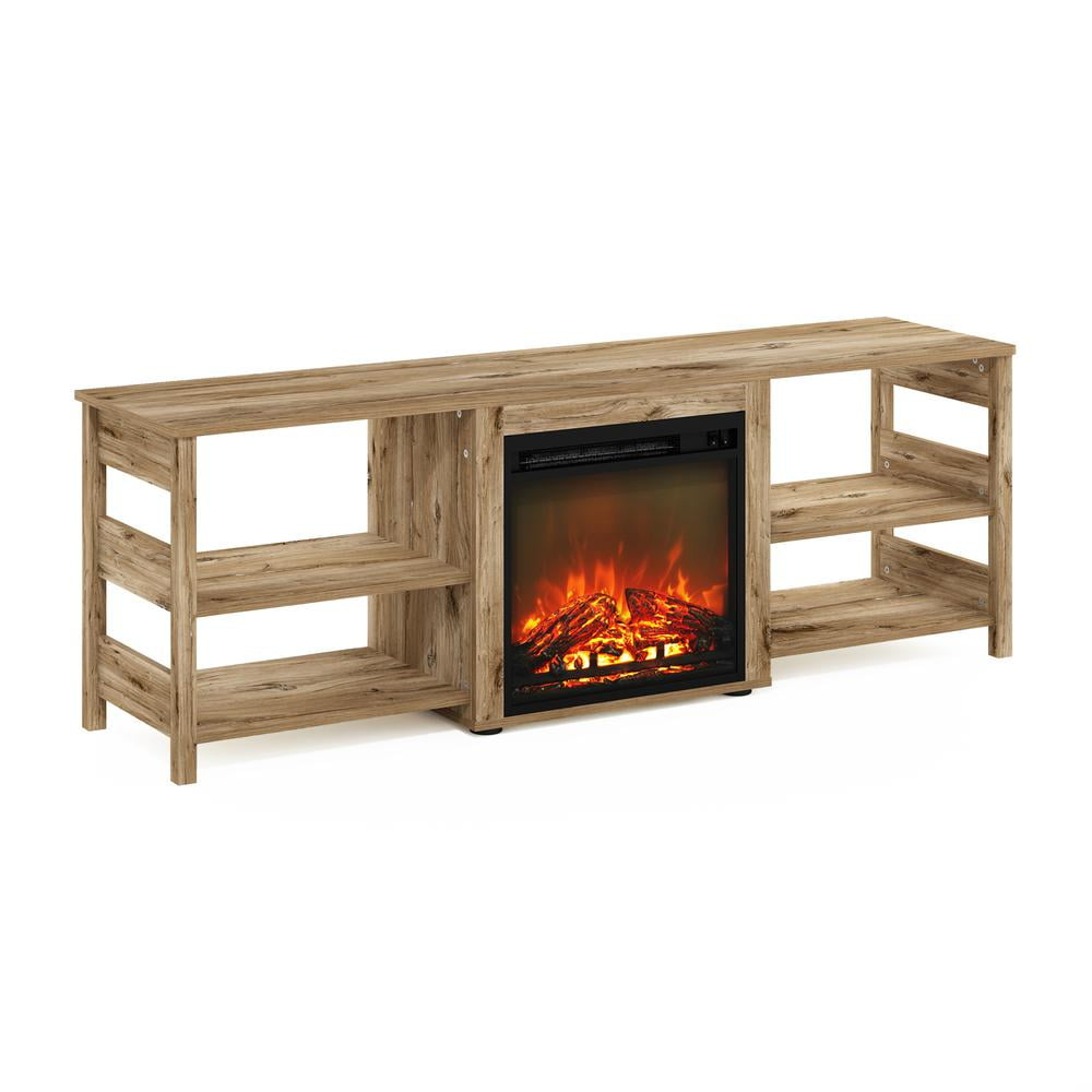 Furinno Classic 70 Inch TV Stand with Fireplace, Flagstaff Oak