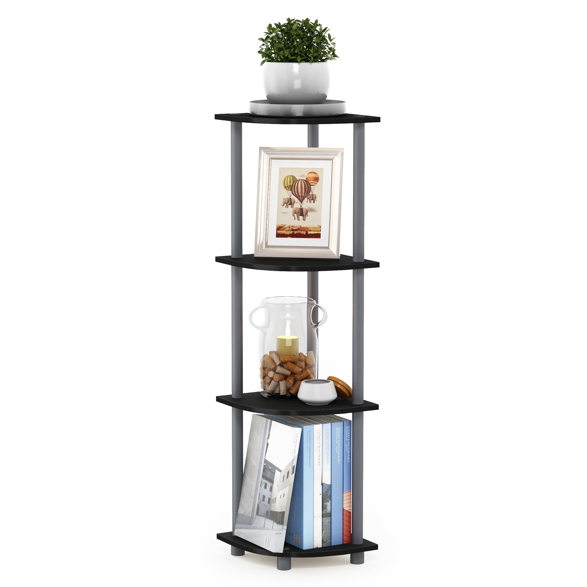 Furinno Durable 11.6 W x 11.6 D x 43.5 H 4-Shelf Freestanding Shelving Unit, Black and Gray