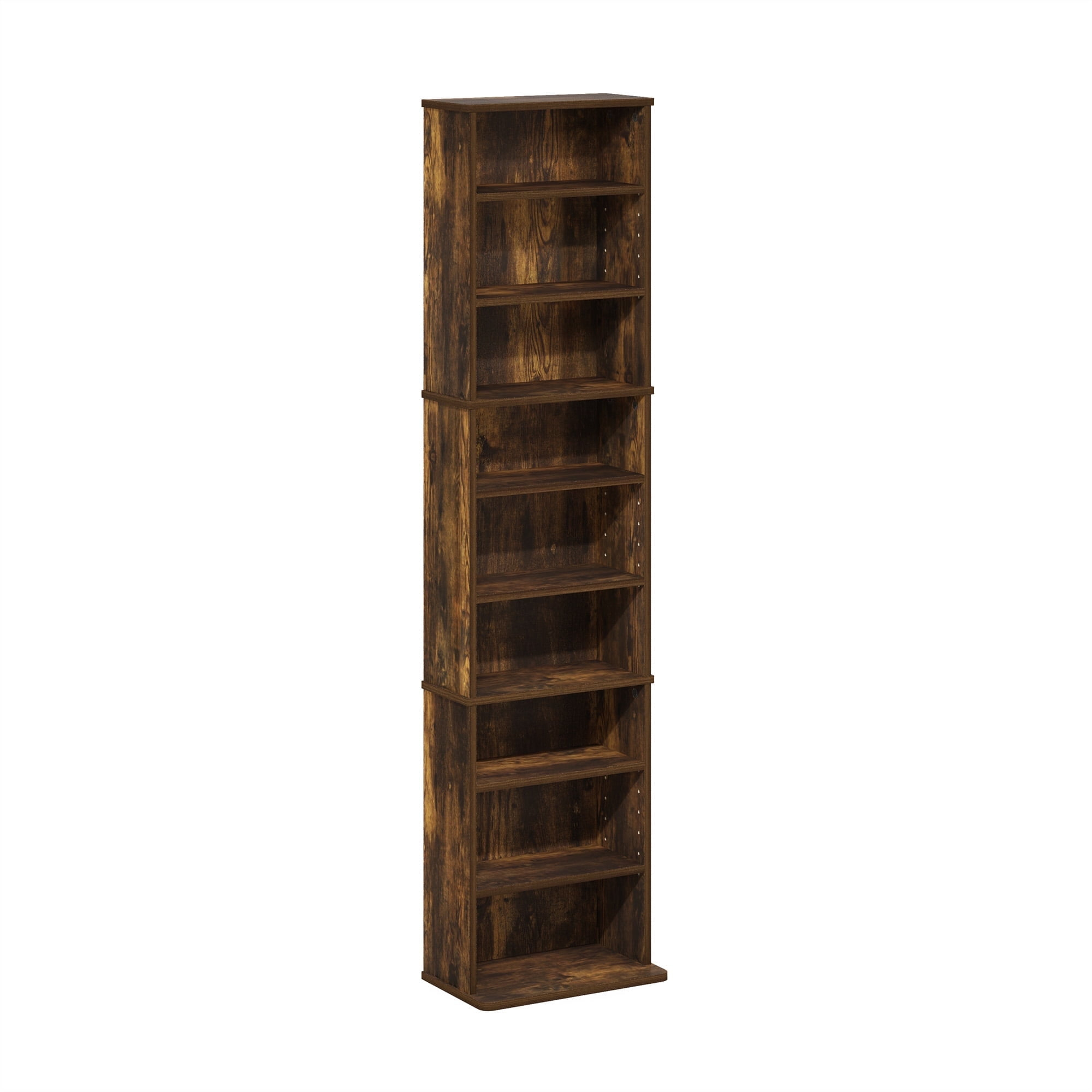 Furinno JAYA 9-Shelf Multimedia Media Storage Tower Rack with Adjustable Shelves, Amber Pine