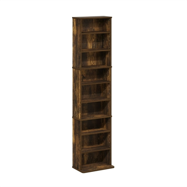 Furinno JAYA 9-Shelf Multimedia Media Storage Tower Rack with Adjustable Shelves, Amber Pine