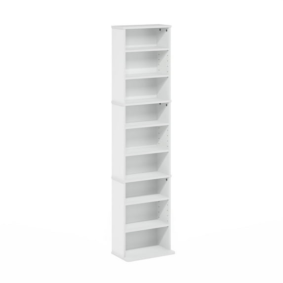 Furinno JAYA 9-Shelf Multimedia Media Storage Tower Rack with Adjustable Shelves, White