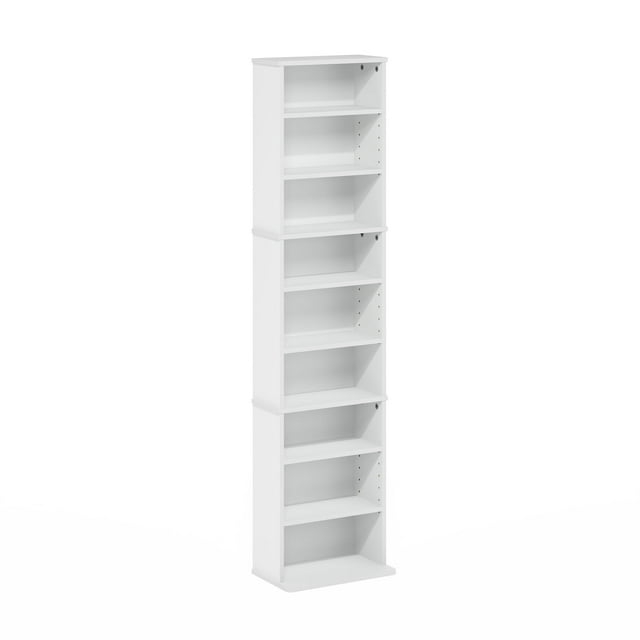 Furinno JAYA 9-Shelf Multimedia Media Storage Tower Rack with Adjustable Shelves, White