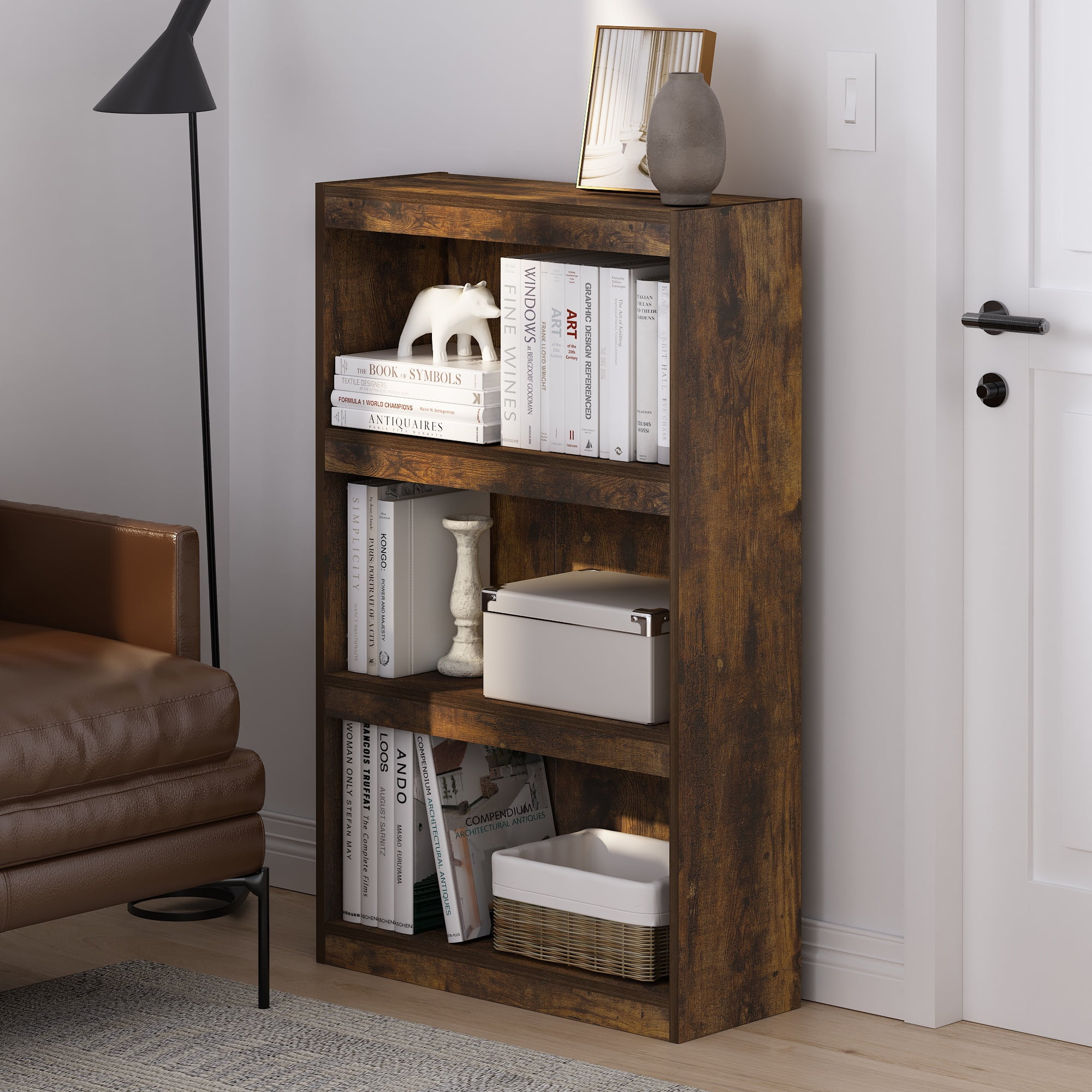 Furinno JAYA Enhanced Home 3-Tier Adjustable Shelf Bookcase, Amber Pine