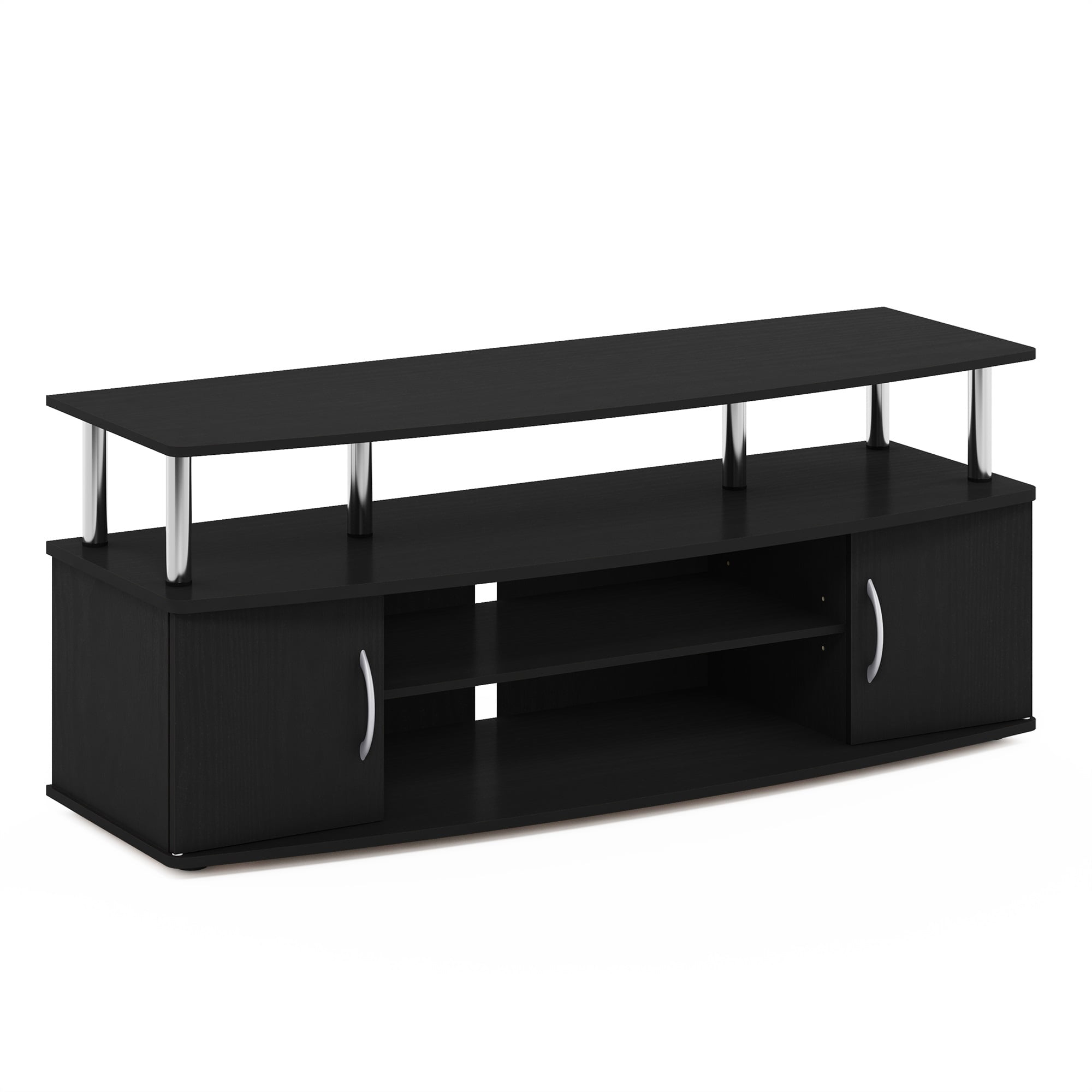 Furinno JAYA Large Entertainment Center Hold up to 55-in TV, Americano, Stainless Steel Tubes