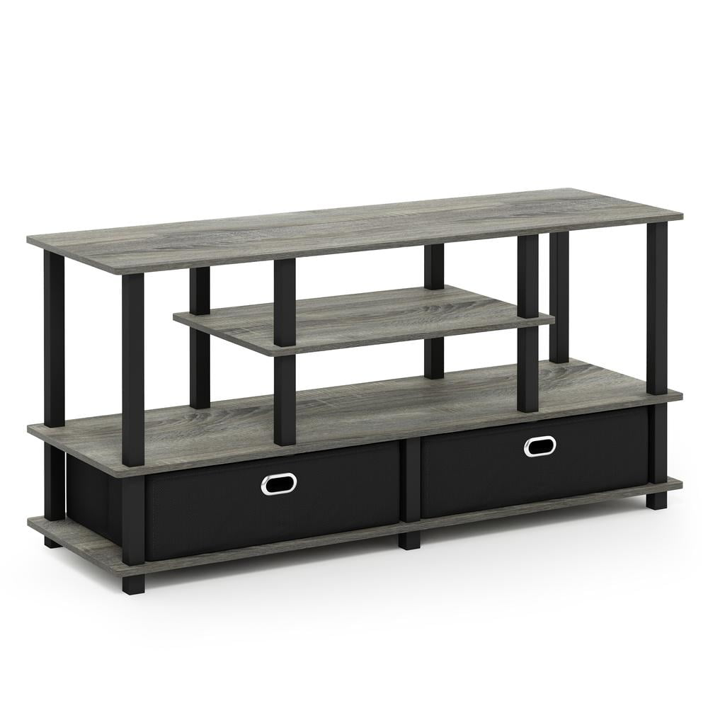 Furinno JAYA Large TV Stand for up to 55-Inch TV with Storage Bin, French Oak Grey/Black