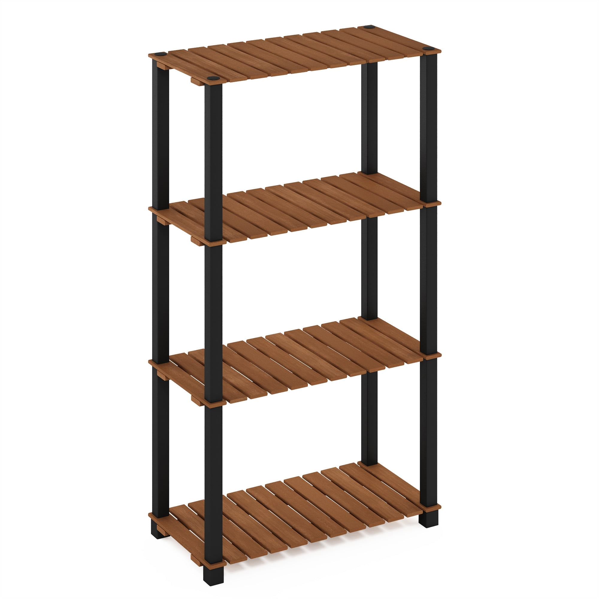 Furinno Pangkor 4-Tier Turn-N-Tube Indoor Outdoor Plant Shelf Wood Stand with Square Poles, Natural/Black