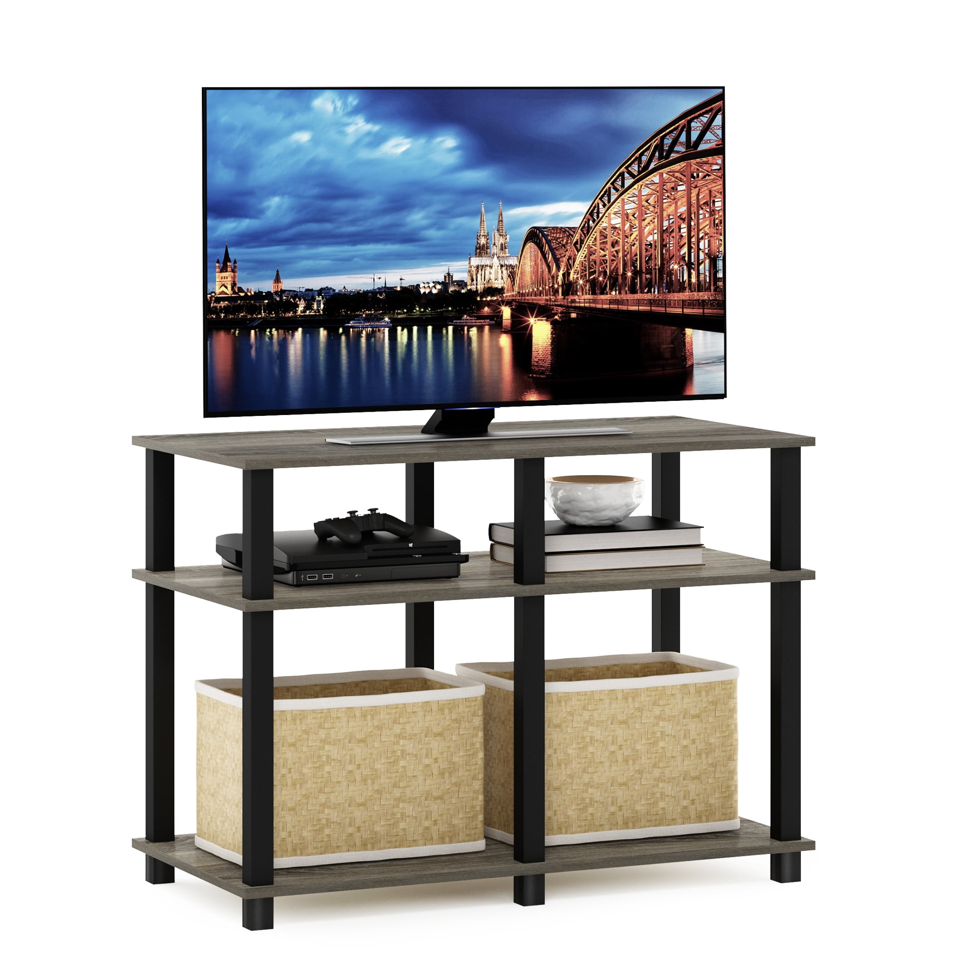 Furinno Romain Turn-N-Tube TV Stand for TV up to 40 Inch, French Oak/Black